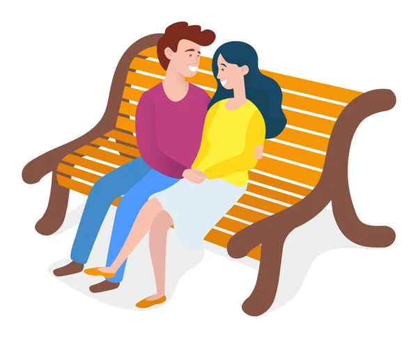 Ζευγάρι άντρας και γυναίκα κάθονται στον πάγκο απομονωμένη — Διανυσματικό Αρχείο
