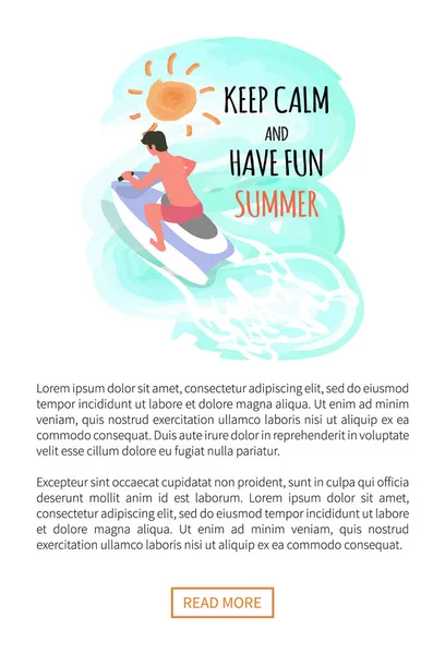 Διατηρήστε την ηρεμία και διασκεδάστε το καλοκαίρι ετικέτα, άνθρωπος Waterbike — Διανυσματικό Αρχείο