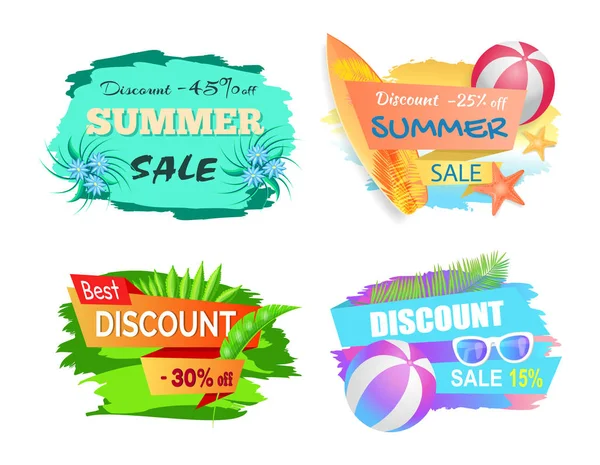 Etiquetas de verano Follaje, Flores y Accesorios — Vector de stock