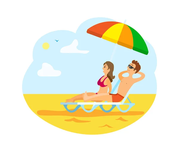 Turismo de Hombre y Mujer, Pareja en Sunny Beach — Vector de stock