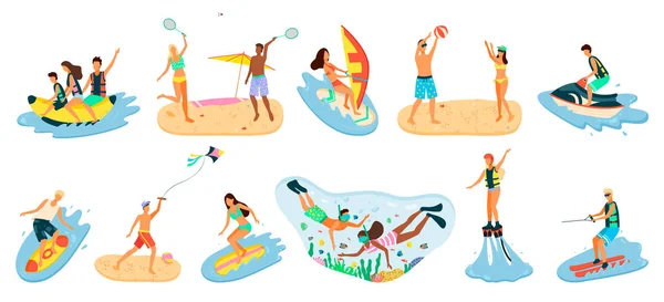 Beach Activities, Summertime People Hobby Vector — Stock Vector