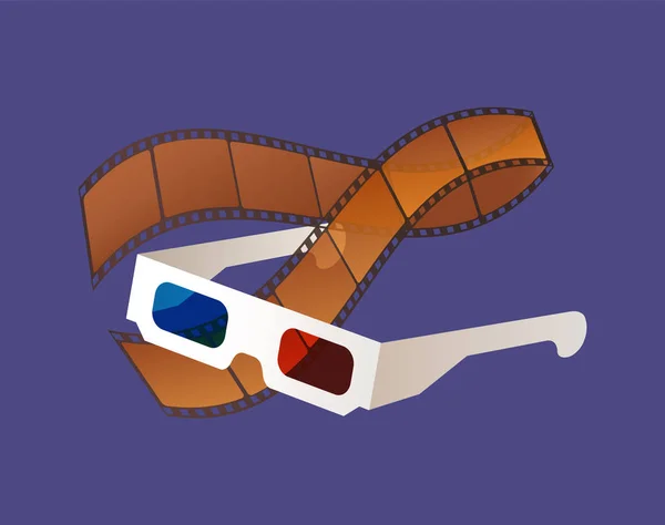 Filmausrüstung, Filmstreifen und Brillenvektor — Stockvektor