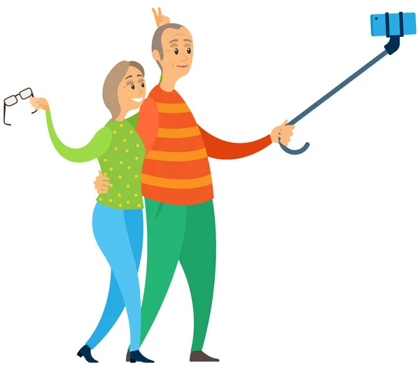 Ouderen maken samen selfie, Oude vector — Stockvector