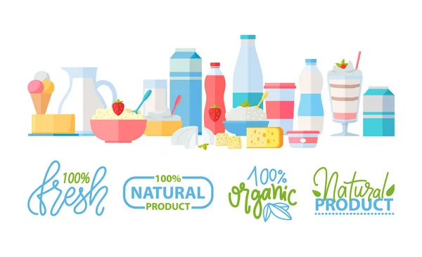 Frische Naturprodukte, Logo-Set für gesunde Mahlzeiten — Stockvektor