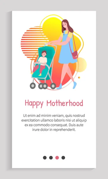 Motherhood Web, Mom Going with Carriage Vector — Stock Vector