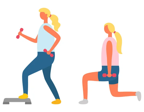 Golpes con cascabeles y paso, Ejercicio de fitness — Vector de stock