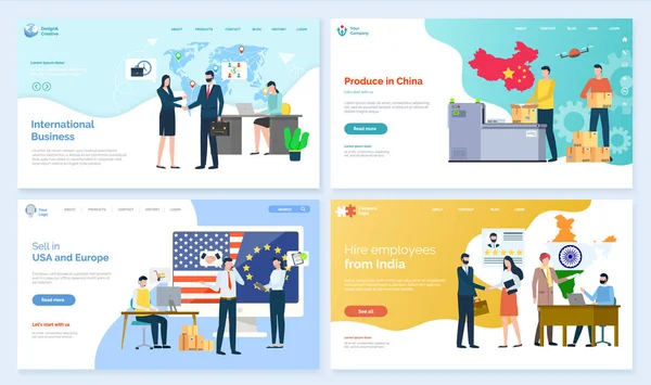 Commerce international, Produire en Chine Site Web — Image vectorielle