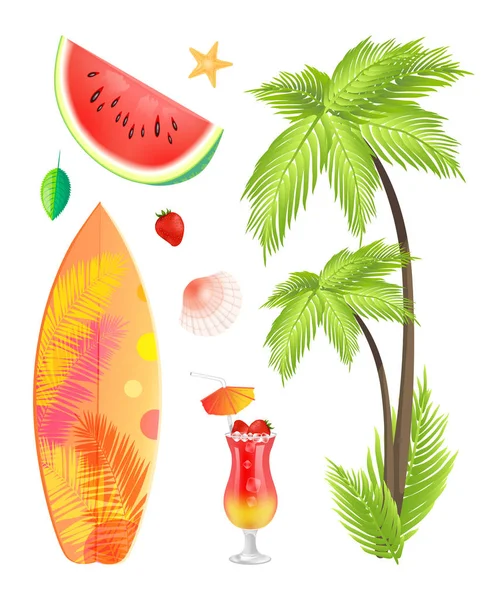 Ilustração do vetor dos ícones do Summertime da placa de surf —  Vetores de Stock