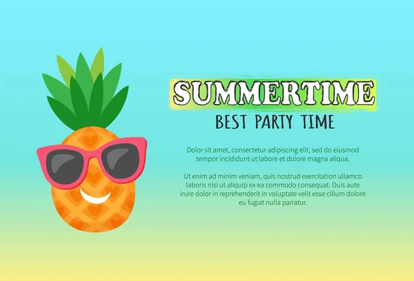 Glimlachende ananas in zonnebril, Party Time Vector — Stockvector