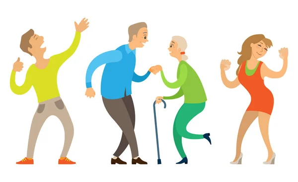 Dansande gamla par, unga och äldre människor vektor — Stock vektor