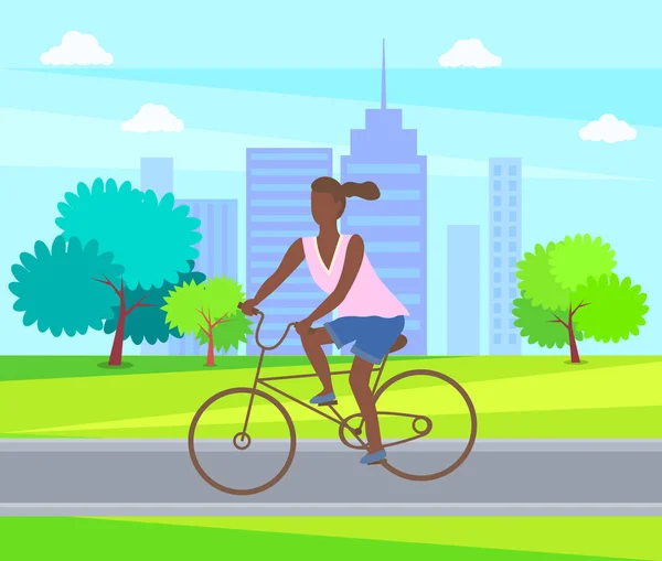 Weibliche Fahrt auf dem Fahrrad, aktives Leben. Radfahrerinnen — Stockvektor
