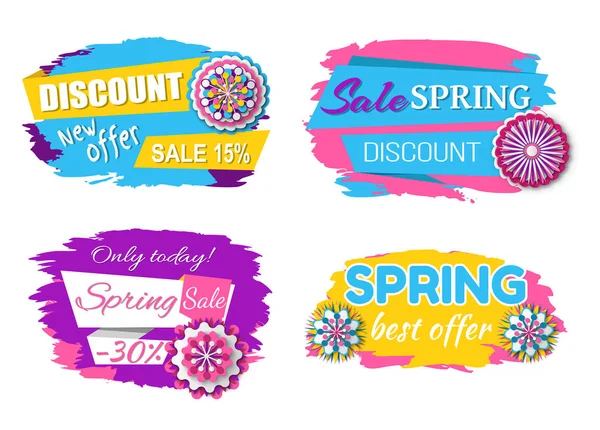 Banners de primavera y verano con descuentos y ventas — Vector de stock