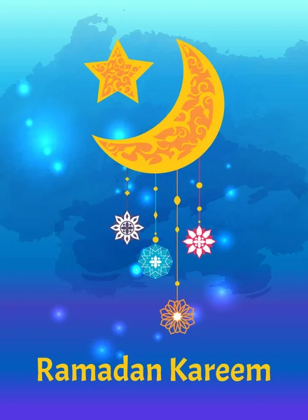 Ramadan Kareem obserwacji Crescent Moon Star — Wektor stockowy