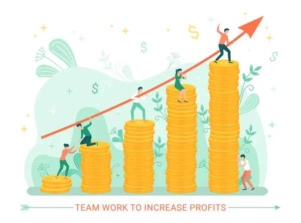 Teamarbeit zur Steigerung der Gewinne Menschen mit Geld — Stockvektor