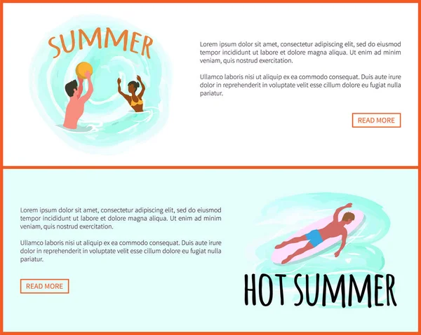 Gente caliente del verano jugando Waterpolo Sitio web Set — Vector de stock