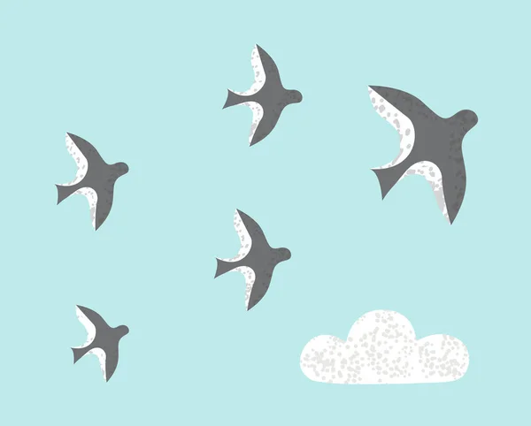 Fliegende Schwalbe blauer Himmel, Frühlingsvögel Vektor — Stockvektor