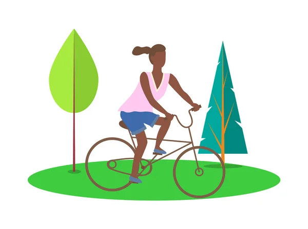 Persoon zittend op fiets, Bomen Decoratie Vector — Stockvector