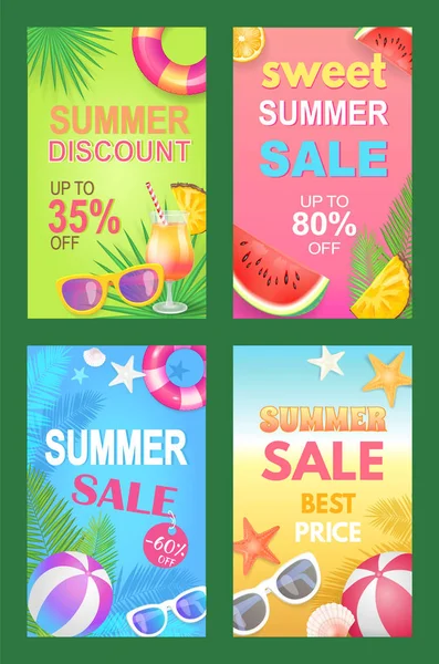 Summer Discounts Seasonal Set Vector Illustration — Stock Vector