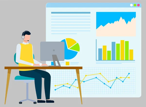 Homme indépendant travaillant sur l'analyse des données du projet — Image vectorielle