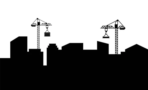 Cityscape Monochrome Buildings and Cranes Vector — Stock Vector