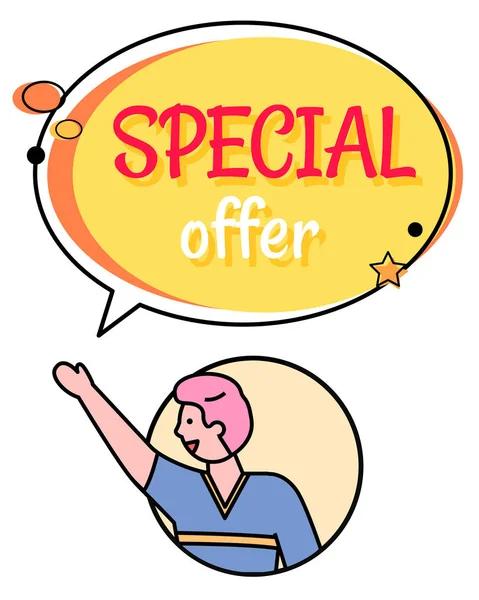 Avatar of Man with Special Offer Message Vector — Stock Vector