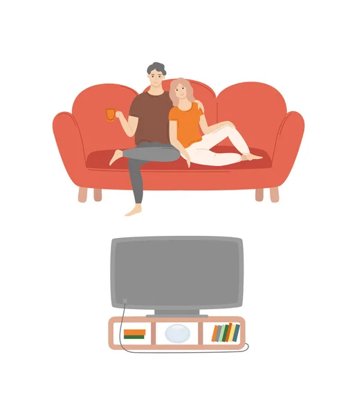 Pareja romántica noche viendo películas de televisión — Vector de stock