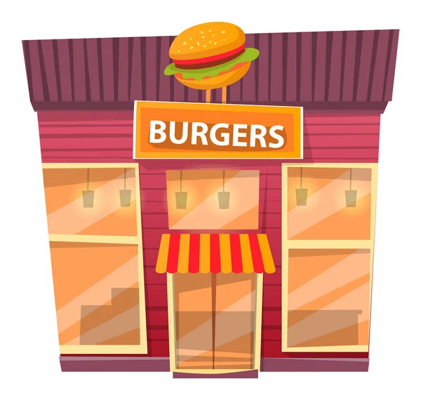 Construcción de restaurantes urbanos con hamburguesas Vector — Vector de stock