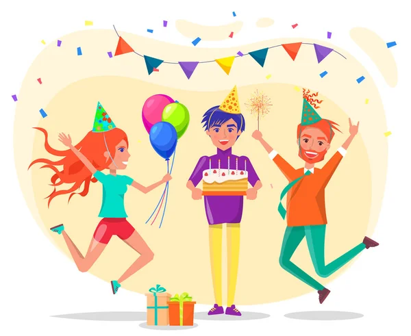 Οι άνθρωποι γιορτάζουν τα γενέθλια του φίλου στο κόμμα — Διανυσματικό Αρχείο