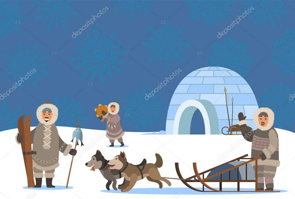 Arctic People Settlement, Igloo and Inuits Village