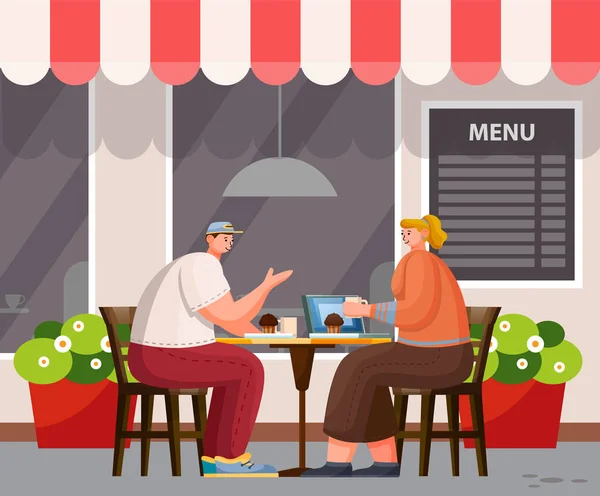 Люди мають надворі обід, зовнішня кафе — стоковий вектор