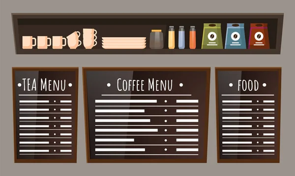 Intérieur du café, Menu avec nourriture et café — Image vectorielle