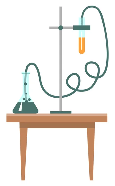 Урок химии, эксперимент в лабораторной лаборатории — стоковый вектор
