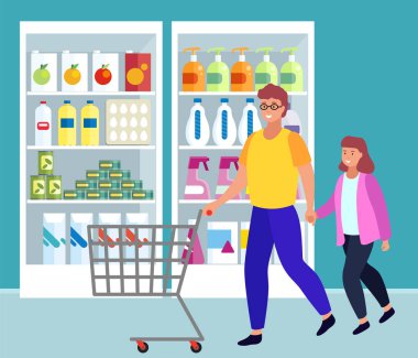 Baba ve Çocuk Alışverişi Süpermarket Vektörü