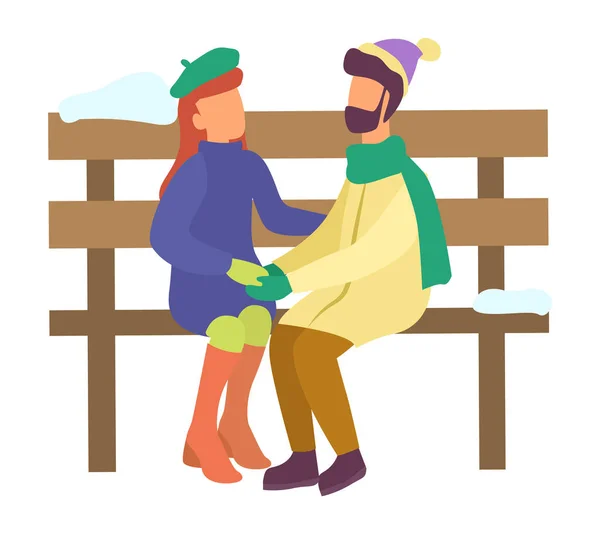 Ζευγάρι αγκαλιάζει τους χειμωνιάτικους χαρακτήρες του Bench — Διανυσματικό Αρχείο