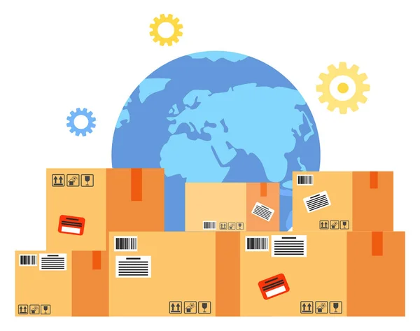 Symbol Box i Globe dla wektora dostaw na całym świecie — Wektor stockowy