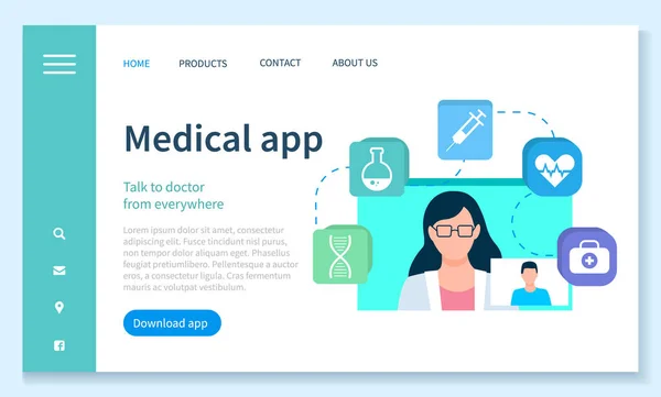 Konsultation mit Arzt online medizinischen App-Vektor — Stockvektor