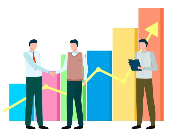 Män står nära Statistik Diagram, Affärsmöte — Stock vektor