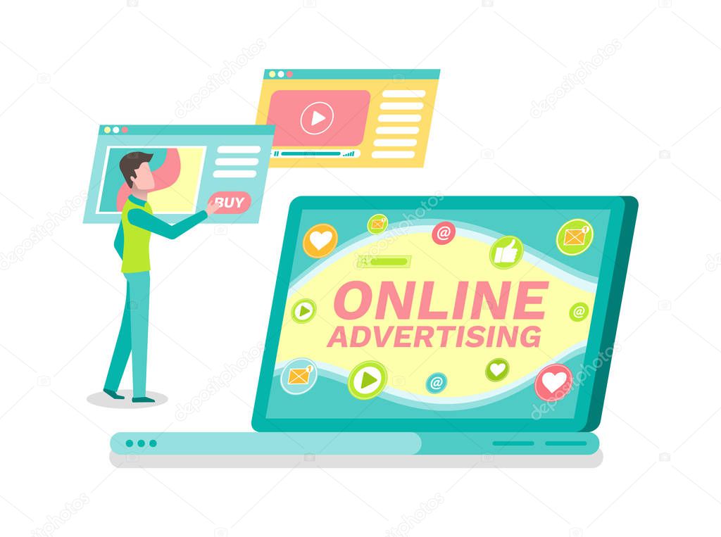 Online Advertisement, Laptop with Website and User