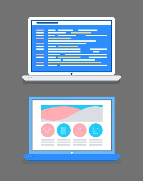 プラットフォームオンラインコースアイコン付きウェブサイトセット — ストックベクタ