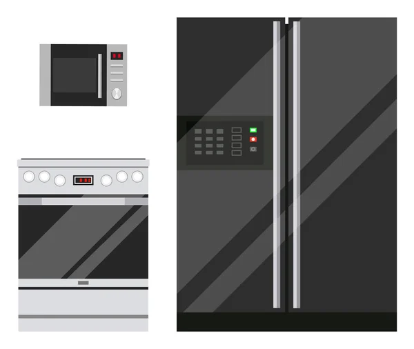 キッチン用品、電子レンジ、冷蔵庫、ストーブ — ストックベクタ