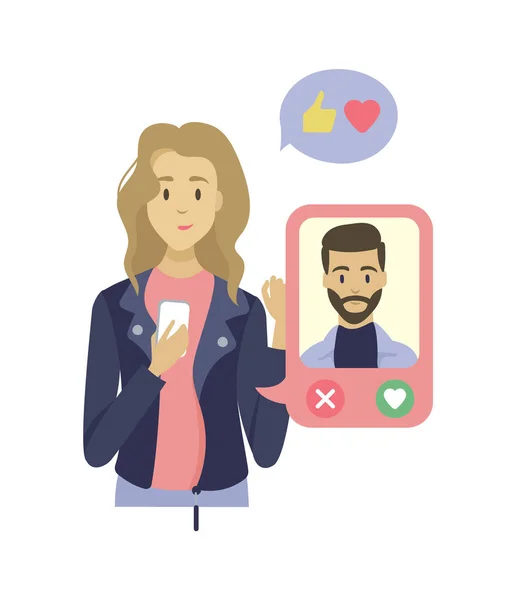 Dating App in Phone, Profil osób, App Vector — Wektor stockowy