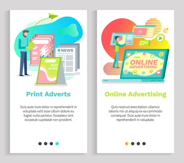 Print-Werbung und Social-Marketing-Webset — Stockvektor