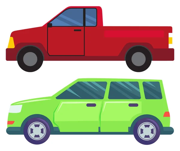 Stora bilar isolerade på White, Pickup och Minivan — Stock vektor