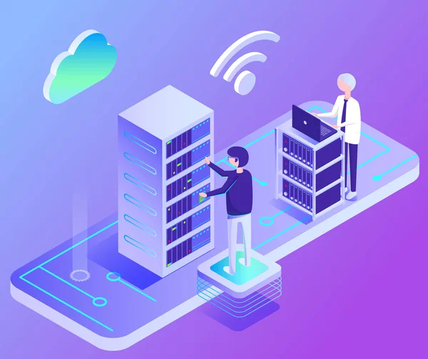 Data Center Isothermic, Network and Laptop Vector — Stock Vector