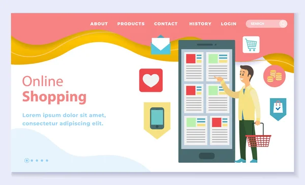 Online Shopping Med Smartphone, Webbplats Page — Stock vektor