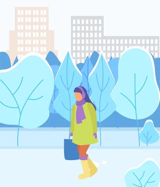 Randonnée pédestre dans le parc, Paysage urbain hivernal — Image vectorielle