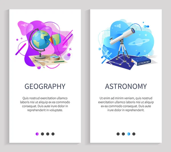 Géographie et astronomie Matières à l'école Web — Image vectorielle
