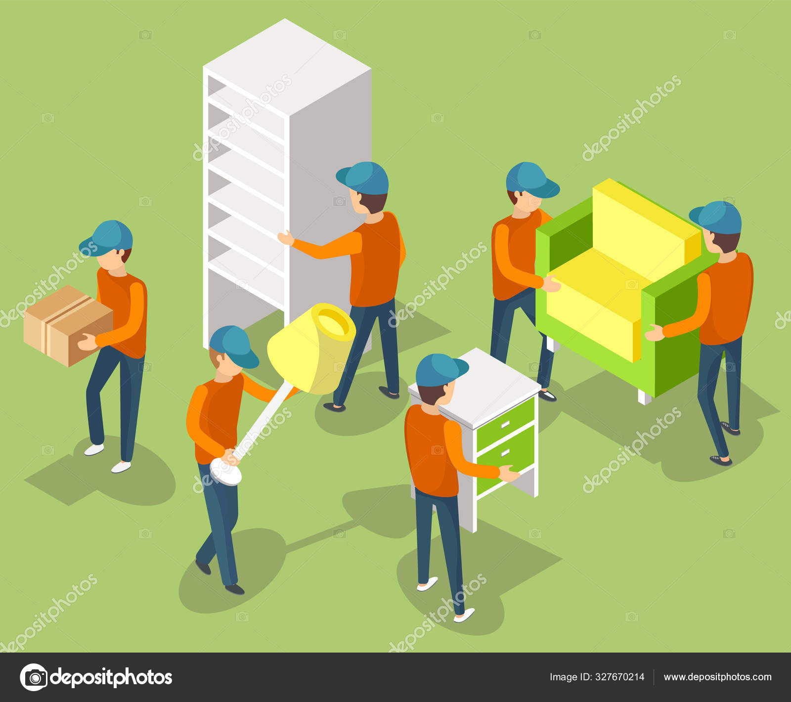 Furniture Relocation, Workers Installing Vector Stock Vector by