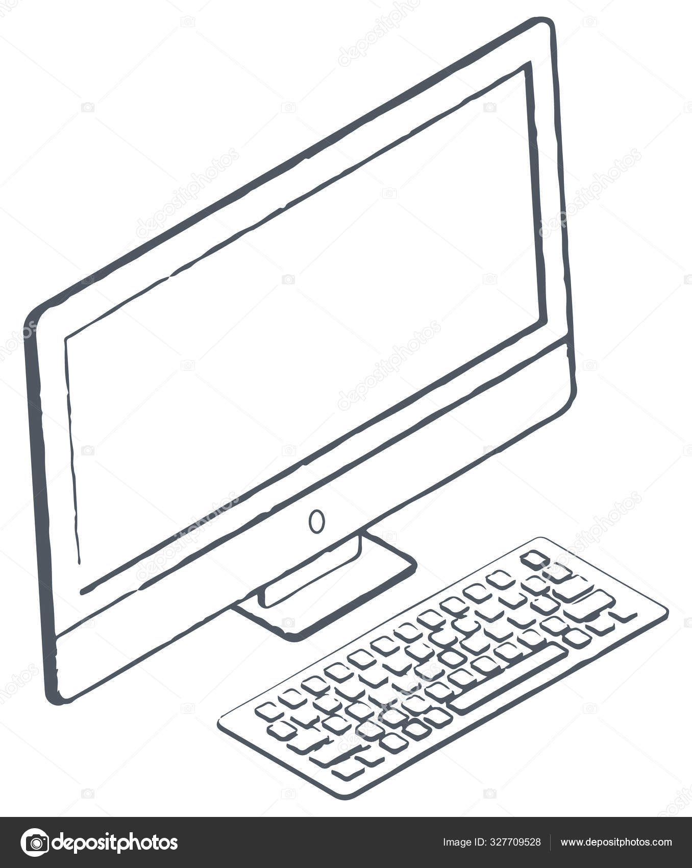 Bosquejo de computadora personal, monitor y teclado vector, gráfico  vectorial © robuart imagen #327709528