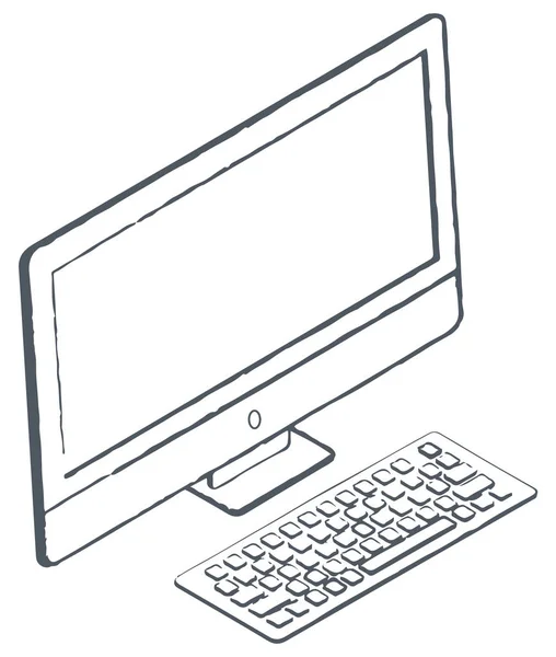 Рисунок персонального компьютера, монитор и клавиатура — стоковый вектор